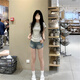 嬌茹妮2025年新款正肩短袖T恤女夏季小個(gè)子短款修身顯瘦學(xué)生棉打底上衣 灰色 L （88—100斤）