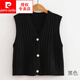 皮爾卡丹（pierre cardin）針織馬甲開(kāi)衫女春秋季新款短款寬松無(wú)袖坎肩毛線(xiàn)背心麻花毛衣外套 黑色 均碼 90-130斤