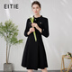 愛(ài)特愛(ài)（EITIE） 優(yōu)雅時(shí)尚荷葉領(lǐng)收腰a字小香風(fēng)連衣裙春秋新款女A2407309 極簡(jiǎn)黑20 XL 170