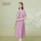 菲妮迪（FINITY）夏季淑女風(fēng)圓領(lǐng)短袖純色百搭顯瘦透氣親膚中長(cháng)款連衣裙 紫色 M