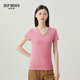 深呼吸DEEP BREATH女裝簡(jiǎn)約休閑V領(lǐng)修身條紋莫代爾短袖T恤女A301159 玫粉 L (4)