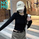 NOMe長袖t恤女早秋新款修身螺紋內搭打底衫韓式正肩上衣 黑色 S 