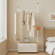 熊貓春秋鐵藝法式復古奶油風(fēng)臥室落地客廳可移動(dòng)掛衣架置物收納床頭衣帽架 77長(cháng) 奶油色（帶鏡款）