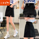 紅蜻蜓半身裙牛仔短裙女2025年夏季新款女裝高腰防走光a字女士包臀裙子 黑色短裙 L