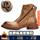 維戈馬丁靴男款高幫厚底經(jīng)典款靴子男靴機車(chē)短靴潮流圓頭皮靴 暗橙色加絨保暖F5845 43