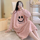 珊瑚絨睡裙女秋冬季加厚加絨睡衣女可愛(ài)卡通甜美加肥加大碼連衣裙 【粉色笑臉】 M碼 (建議120-150斤)