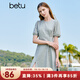 百圖betu女裝夏季新款連衣裙自然瘦腰泡泡袖短袖連衣裙女2304T90 灰色 L