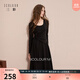 三彩2025秋季新款假兩件連衣裙長(cháng)袖A字裙長(cháng)裙簡(jiǎn)約氣質(zhì)M 經(jīng)典黑 M 160/84A