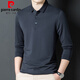 皮爾卡丹（pierre cardin）莫代爾桑蠶絲長(cháng)袖T恤男2025秋季含山羊絨翻領(lǐng)打底衫商務(wù)休閑上衣 深灰藍色 2XL 185 (適合165-180斤