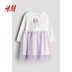 H&M【迪士尼系列】童裝女童連衣裙秋季薄紗印花艾莎公主裙1252393 白色/冰雪奇緣 120 120/60