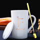 斯寶路（SIBAOLU）創(chuàng)意字母情侶杯子帶蓋勺陶瓷杯實(shí)用禮品居家馬克杯北歐辦公室水杯 白色F+蓋勺 401-500ml