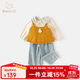班喜迪女童套裝秋裝2025新款洋氣寶寶針織背心褲子三件套春秋季兒童衣服 黃色 100