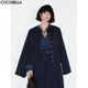 COCOBELLA靜奢風(fēng)字母刺繡金屬扣毛呢外套女廓形西裝夾克SC511 藏青 M