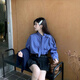 京多夢法式藍色格子長袖襯衫女春秋季新款蝴蝶結(jié)系帶襯衣高級感小眾上衣 藍色 M （95-105斤）