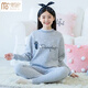 莫代爾少女保暖內衣套裝加絨加厚純棉初中高女中學(xué)生秋衣秋褲女大童女孩 灰貓咪套裝 XL［建議85-100斤］12-14歲