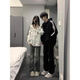辰衣純美式潮牌hiphop三條杠連帽開(kāi)衫衛(wèi)衣女2024春秋小眾慵懶風(fēng)情侶外套 白灰色（薄款/重磅優(yōu)質(zhì)版） M