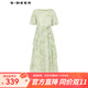 S.DEER圣迪奧女裝優(yōu)雅田園風(fēng)圓領(lǐng)暈染收腰泡泡袖連衣裙S242Z12Q8 淺草綠/56 M 165
