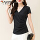 啄木鳥(niǎo)短袖t恤女士夏季2025新款高端洋氣V領(lǐng)夏裝修身顯瘦上衣 黑色 3XL 建議135-145斤