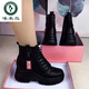 啄木鳥(niǎo)品牌【斷碼處理】真軟皮雪地靴女士2024新款冬季加絨保暖馬丁靴厚 黑色黑毛絨 38 (240mm)