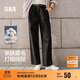 森馬（Semir）休閑褲女純棉打褶闊腿褲腰帶秋復古磨毛長(cháng)褲顯腿長(cháng)101524127005A