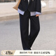 MsShe【仿牛仔拼接條紋假兩件套裝】大碼女裝2025新款秋裝胖mm外套女 褲子-藏青藍色現(xiàn)貨 2XL