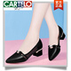 卡帝樂鱷魚（CARTELO）網(wǎng)紗單鞋女粗跟2025春秋新款女士小皮鞋真皮英倫風(fēng)淺口漆皮工作鞋 黑色 38
