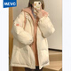 CTOX韓版拼色加厚連帽假兩件ins中長(zhǎng)款棉服女冬季新款學(xué)生棉衣外套潮 杏色  M 105-120斤