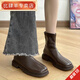 比肆羊加絨英倫復古方頭馬丁靴女2002冬季新款超軟襪靴皮靴靴子短款 主圖款 39