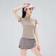 回力戶外運(yùn)動(dòng)套裝女薄款速干透氣瑜伽服短袖寬松顯瘦健身上衣J34993DH 咖色短袖上衣 L