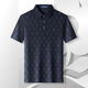 夢(mèng)特嬌（MONTAGUT）夏季男士polo衫短袖桑蠶絲涼感彈力透氣格子T恤薄 藏青 XL/52