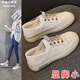 狄德拉真皮兩穿小白鞋2025新款休閑大碼女鞋41一43顯腳小牛筋軟底板鞋 米白色 皮面 37 (235mm)