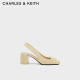 CHARLES&KEITH复古格纹方头粗跟低跟凉鞋女鞋子女士CK1-61720138 Yellow黄色 37