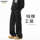 Homlean美式工裝休閑褲男春夏季直筒復(fù)古純棉闊腿長褲子an13黑色M