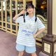 森女部落海軍風小熊印花條紋polo衫原創(chuàng)短袖T恤2025年新款女裝夏 T恤（單件） 單件 S