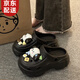 恬飾洞洞鞋女款2025新款增高厚底可愛小狗拖鞋女夏外室內(nèi)沙灘黑色涼鞋 黑色【滴汗小狗】跟高3cm 38-39 【適合37-38碼】