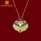 宮典國(guó)潮如意長(zhǎng)命鎖和田玉項(xiàng)鏈女中式古風(fēng)銀鎖骨鏈吊墜生日節(jié)日禮物 古法金色-項(xiàng)鏈