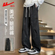回力休閑褲男美式臟臟褲夏季寬松透氣扎染褲子男復古彎刀褲黑色XL