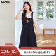 MsShe【假兩件仿牛仔連衣裙】大碼女裝2025夏季胖mm巨顯瘦a字裙子 藏青藍色現(xiàn)貨 3XL