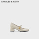 CHARLES&KEITH法式粗跟方頭金屬扣瑪麗珍鞋子女鞋女士CK1-60280433 粉白色Chalk 37