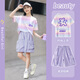 NICKYBABY2025新款女童套裝網(wǎng)紅炸街兒童短褲短袖兩件套中大童洋氣女孩夏裝 9852漸變色+18442紫色【套裝】 170