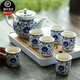 連山閣青花大號陶瓷泡茶壺帶過(guò)濾網(wǎng)隔內膽單壺家用泡茶器大容量茶具杯子 青花纏枝蓮一壺六杯+白如意盤(pán)