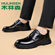 木林森（MULINSEN）皮鞋男真皮軟底正裝商務(wù)休閑鞋春秋季系帶圓頭駕車(chē)鞋爸爸鞋休閑鞋 DY-ZK23658黑色 43