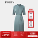 PORTS寶姿女裝2024夏季新款時(shí)尚優(yōu)雅不對稱疊片緞面中袖連衣裙 波羅地海藍(lán) L (8)