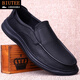 BIUTEE品牌輕奢男鞋春秋季新款皮鞋休閑運動(dòng)軟底正裝頭層牛皮工作鞋子 黑色 單層 套腳款1 43 (265mm)