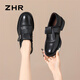 ZHR則則頭層牛皮女鞋布洛克風(fēng)樂(lè )福鞋女氣質(zhì)百搭皮鞋女 S555 尊貴黑 36 