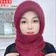 笙格兒新款帽子女加絨加厚圍巾一體風(fēng)雪帽秋冬季松鼠絨毛線帽保暖網(wǎng)紅帽 酒紅色
