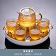 瓷牌茗茶具 錘紋玻璃茶具套裝簡(jiǎn)約日式耐高溫功夫茶杯辦公室泡茶壺茶盤(pán)小套 錘紋靈韻壺+4個(gè)米粒杯+圓密胺盤(pán)