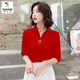 啄木鳥(niǎo)品牌雪紡襯衫女2025新款夏季高級感小眾中袖上衣時(shí)尚氣質(zhì)職業(yè)襯衣 紅色 3XL 125-135斤