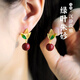 COISE925銀耳環(huán)女復(fù)古綠葉朱砂耳墜新中式耳釘國風(fēng)銀耳飾品送長輩禮物 S925銀綠葉再造辰砂耳釘