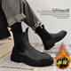 EXUELING馬丁靴男秋冬季新款靴子男中幫切爾西男靴加絨保暖男鞋增高皮鞋男 MY666黑色【加絨】 43 (265mm)